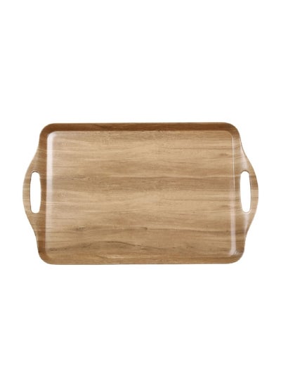 Buy Modern and Elegant Design Melamine Rectangular Serving Tray with Handle Brown 2.5 x 26 x 42.5 cm Y1K150024-PK044 in Saudi Arabia