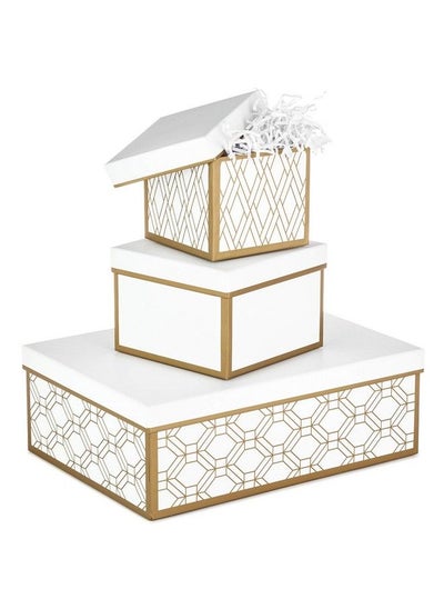 Buy Nested Gift Boxes With Lids And Fill (Set Of 3 White And Gold Assorted Sizes) For Valentine'S Day Weddings Bridal Showers And More in Saudi Arabia