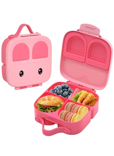 Buy Lunch Boxes for Kids, 4 Compartments Plastic Lunch Box with Removable Divider,  Lunch Container for School, Travel, Picnic, BPA Free, 1400ml, Pink in Saudi Arabia