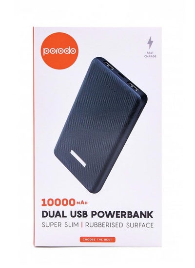 Buy Dual USB Power Bank 10000mAh with Rubberised Surface - Blue in UAE