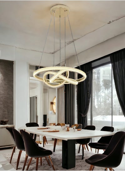 Buy Home Using Adjustable Three Colour LED Chandelier (Warm/Cool/ Neutral Light) , Golden Body Unique Shape Pendant Light for Living Room, Lobby, Study Room, Kitchen, Bedroom, Dining Room, Cafe in Saudi Arabia