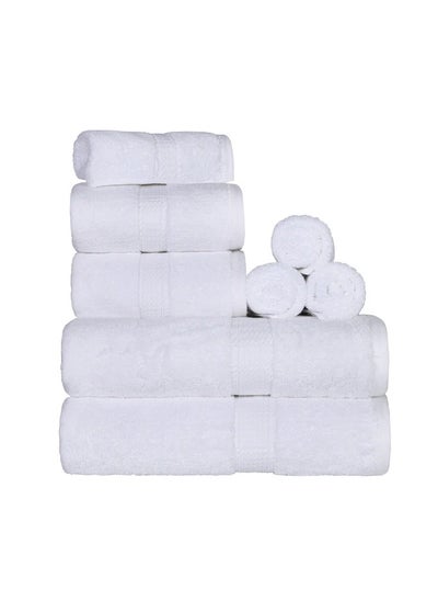 Buy Comfy 8 Piece Highly Absorbent 600Gsm Combed Cotton White Hotel Quality Towel Set in UAE