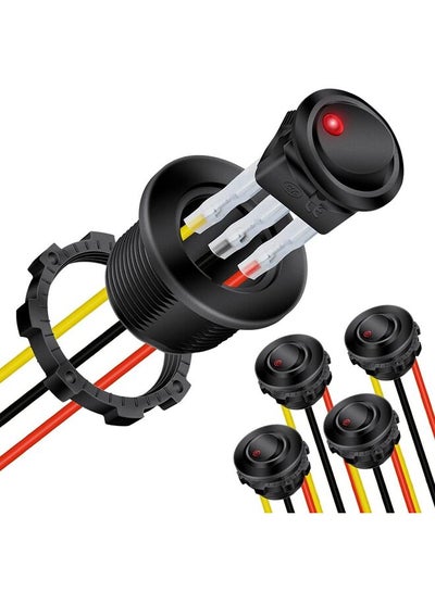 Round Rocker Switch 12V 20A LED DC Round Shell 3 Pin with 12 Volt Red ...