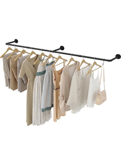 Buy Industrial Pipe Clothes Rack with 3 Hooks, 72’'L Wall Mounted Garment Rack, Heavy Duty Iron Garment Bar, Clothes Hanging Rod Bar for Laundry Room, Max Load 135Lb Black in Saudi Arabia