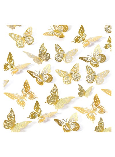 اشتري 48 PCS 3D Butterfly Wall Decor Stickers Gold Butterfly Party Decorations Butterfly Wall Decals Butterfly Bedroom Classroom Wedding Cake Balloon Baby Shower Decor 4 Styles 3 Sizes في السعودية