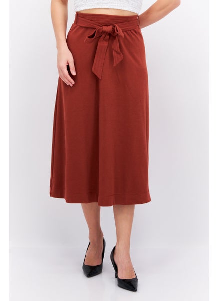 اشتري Women Solid Belted Midi Skirts, Brown في الامارات