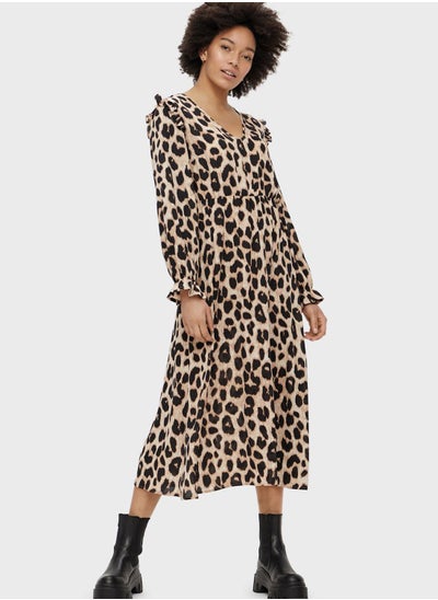 Buy Ruffle Detail Animal Print Dress in Saudi Arabia