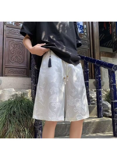 اشتري Chinese Dragon Pattern Silk Shorts for Men White في الامارات