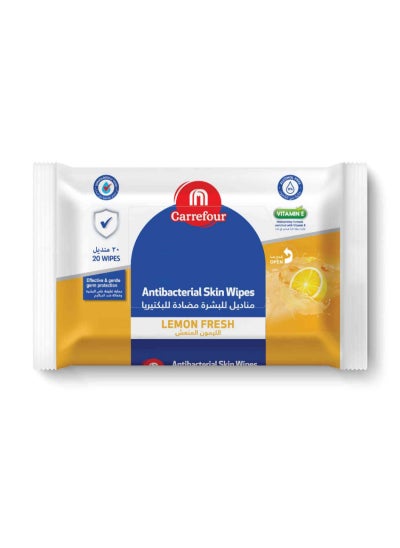 Buy Antibacterial Skin Care Wipes Lemon Fresh White 20 Wipes in UAE