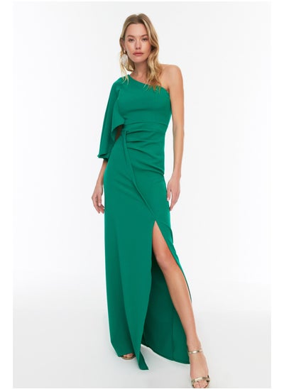 Buy Emerald Green Evening Dress With Pleats Detailed TPRSS20AE0049 in Egypt