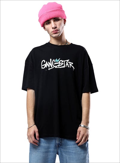 Buy Printed "Gangstar" Black Elbow Sleeves Summer Tee in Egypt