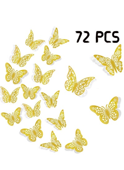 Buy Hollow Out 3D Butterfly Wall Decal With Glue Gold One Set of 72 Piece 3 Sizes 3 Styles in UAE
