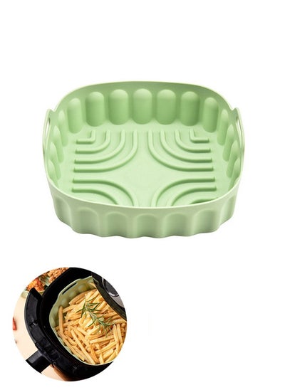 Buy Air Fryer Silicone Liners, Square Reusable Silicone air Fryer Liners, Food-Grade Reusable Durable Air Fryer Basket, Easy Cleaning air Fryer Silicone Pot (Green) in UAE