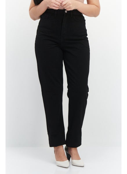 اشتري Women Tall Fit Plain Non Stretchable Long Jeans, Black في الامارات