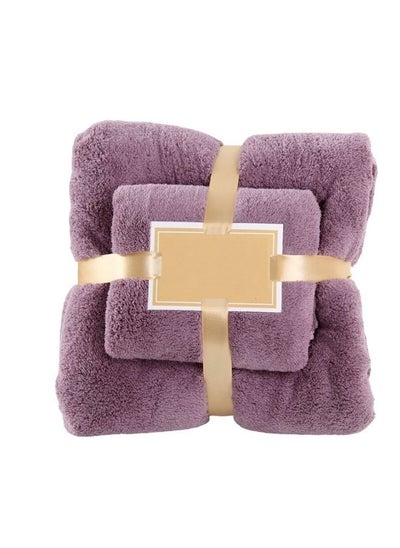 Buy Towel Set of 2 Pcs, Solid Absorbent Microfiber, Grape color in UAE