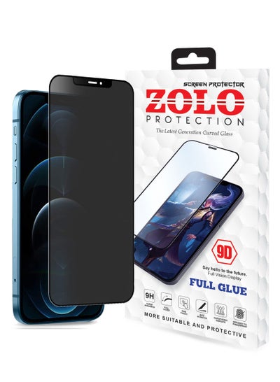Buy Zolo Anti-Spy Anti-Fingerprint Matt Privacy 9D Tempered Glass Screen Protector For Apple iPhone 12  Black in UAE