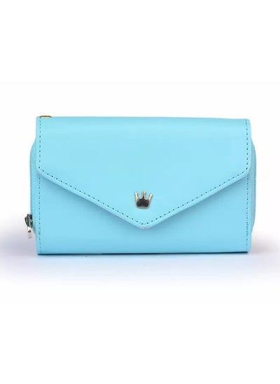 Buy Women PU Leather Zipper Wallet Multi-layer Coin Purse (Aqua) in UAE