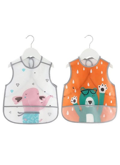 Buy 2 Piece Animal Printed Waterproof Crumb Catcher Pocket Bib With Adjustable Neckband in UAE