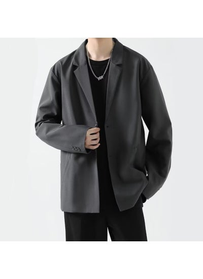 Buy Mens Casual Blazer Spring Autumn Loose Trendy Jacket Dark gray in Saudi Arabia