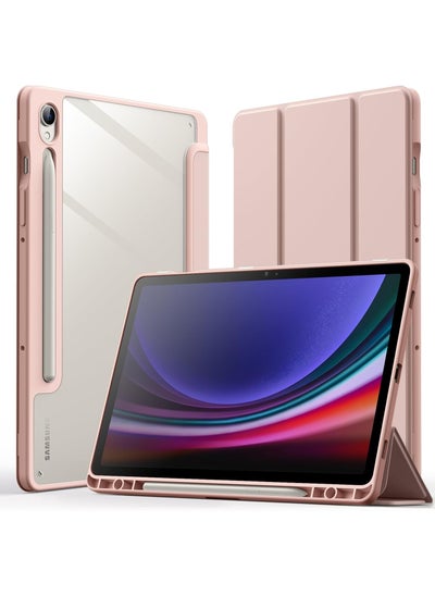 Buy Hybrid Case for Samsung Galaxy Tab S9 11 Inch 2023 SM-X710/X716B/X718U Tablet with Pen Holder - Shockproof Protective Case with Transparent Hard Back Cover(Pink) in Egypt