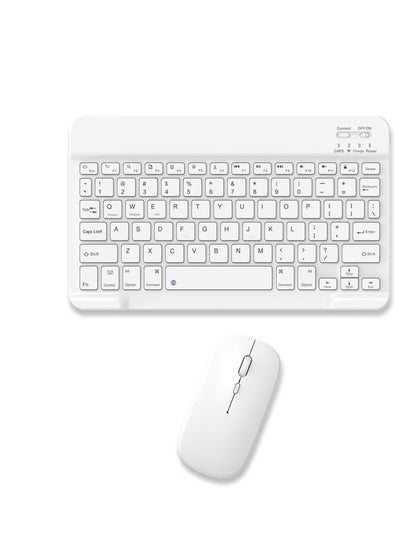 اشتري Set of Rechargeable Bluetooth Keyboard and Mouse - Compact and Slim - Portable Wireless Mouse/Keyboard Set - Android/iOS/Windows - Smart Phone/Tablet/PC - iPhone iPad Pro Air Mini, iPad OS/iOS (White) في الامارات