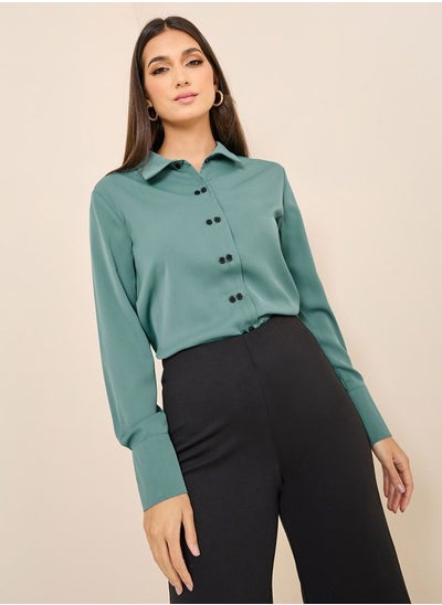 Buy Contrast Button Placket Regular Fit Shirt in Saudi Arabia