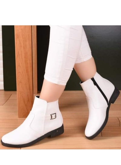 Buy Lifestylish  Ankle boot flat leather by toka stylish for woman - white in Egypt