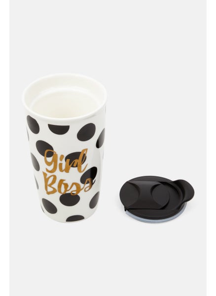 اشتري Girl Boss Double Walled Travel Mug 380 ml, White/Black في الامارات