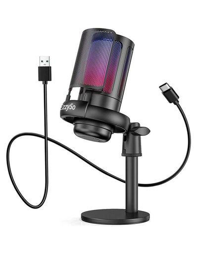 Buy Gaming Microphone For PC Computer Gaming USB Mic For Mac PS4 PS5 Condenser Mic With Quick Mute RGB Control For Recording Streaming Podcasting Twitch Snapchat Podcasts Videos in UAE