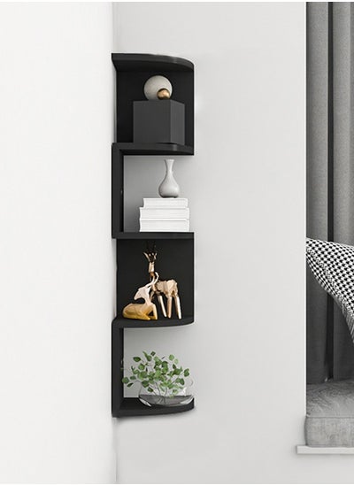 Buy Zig Zag 4 Tiers Black Finished Floating Shelf,Wall Mounted Corner Wall Shelf for Bed Room,Living Room ,Kitchen in UAE