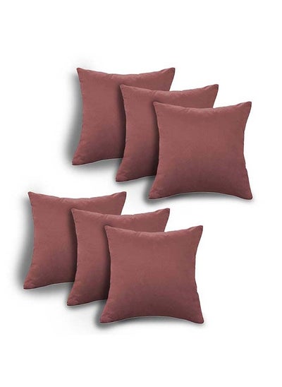 اشتري Set of 6 pieces Square Soft Velvet Decorative Cushion with Solid Design and Attractive Colors 45x45 cm - Dark Pink في السعودية