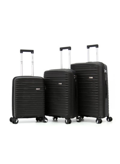 Buy Unbreakable Hardshell PP Luggage Set with 8 Wheels Thick Shell Multi Layer PP 3 Piece Set, 20, 24, 28 Inch (Black) in Saudi Arabia