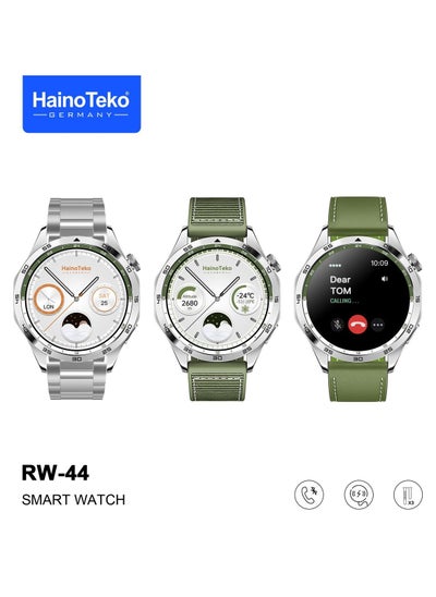 Buy Haino Teko Germany RW44 Round Screen AMOLED Display Smart Watch With 3 Pair Straps and Wireless Charger For Gents and Boys Green in UAE