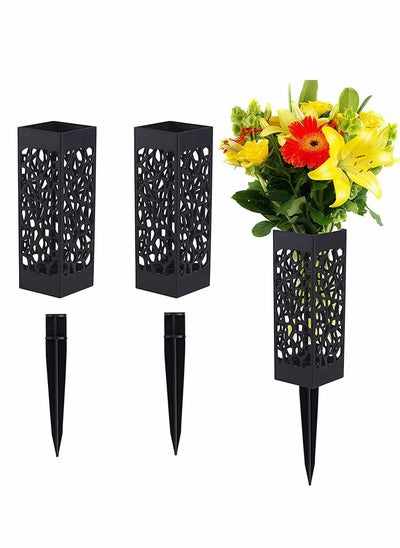 Buy 2 Pcs, Grave Flower Holders, Cemetery Vase for Fresh/Artificial Flowers, Grave Decorations 7""Plastic Rectangle Vases with 5"" Detachable Long Spike | Black in Saudi Arabia