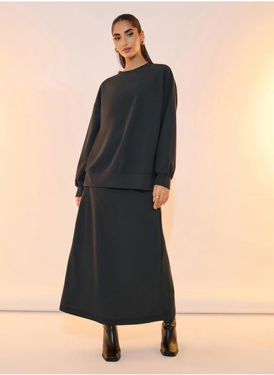 Buy Solid Drop Shoulder Oversized Top & Skirts Co-Ords Set in Saudi Arabia