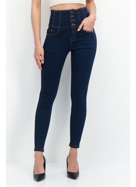 Buy Women Slim Fit Stretchable Plain Denim Jeans, Blue in UAE