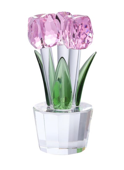 Buy Pink Crystal Tulips Flower Figurines  with Vase Glass Flower Bouquet Collectible Figurines Office Home Decor Ornaments Tulip Gifts for Girl Mom Bestfriend Valentines Wedding Anniversary in Saudi Arabia