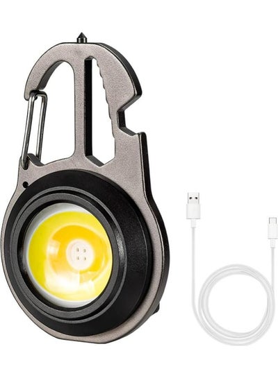 اشتري COB W5137 Mini Portable Flashlight Keyring Torch Multi Function LED Flashlight 500 LM Rechargeable with 6 Modes Light, Bottle Opener and 4 spare parts for the screwdriver - Black في مصر