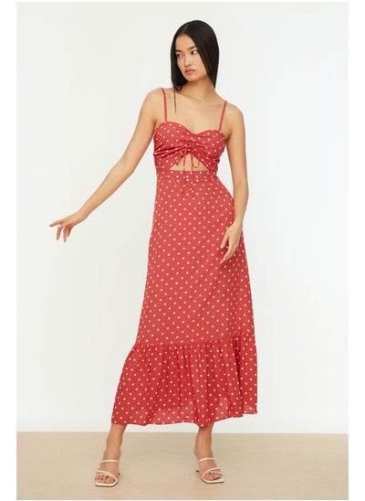 Buy Red A-line Gathered Window/Cut Out Polka Dot Print Maxi Woven Dress TWOSS20EL1875 in Egypt