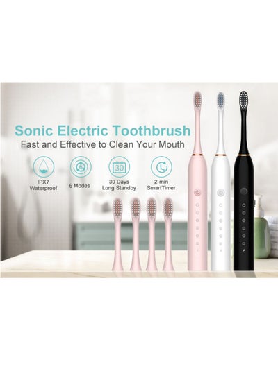 Buy Super Whitening Sonic Electric Toothbrush 4 Brush Heads and Usb Rechargeable Ultrasonic Toothbrush 420000 Vpm Electric Motor and Travel Case 6 Smart Modes in Saudi Arabia