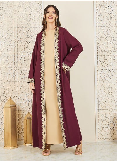 Buy Embroidered Lace Trim Abaya in Saudi Arabia