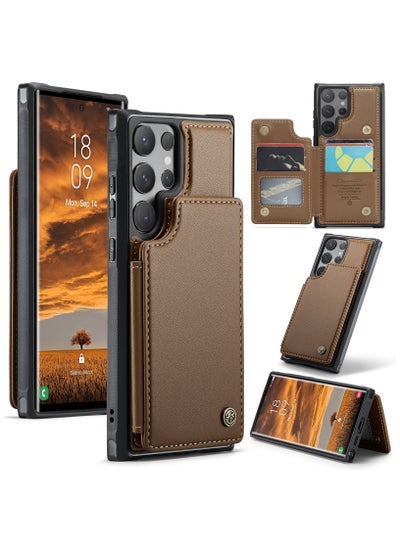 Buy CaseMe Wallet Case for Samsung Galaxy S24 Ultra , Premium Handmade Durable PU Leather Slim Shockproof Case with [Double Magnetic Clasp] [Card Holder] [Kickstand] [RFID Blocking] (Brown) in Egypt