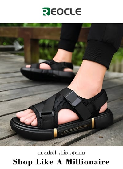 Buy Men's Sandals with Thick Sole & Breathable Mesh & Velcro Tape Stretch Fabric Outdoor Lightweight Beach Shoes Casual Slippers Summer Sandals in Saudi Arabia