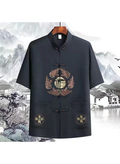 Buy 1 x 5 pcs Summer Embroidered Hanfu Mens Short Sleeve Fu word navy blue in Saudi Arabia