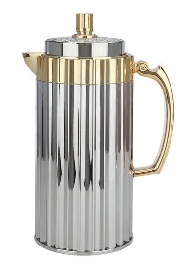 Buy Thermos Set Eva Ribbed Nickel with Golden Handle 2 Pcs in UAE