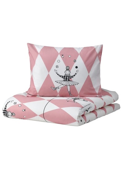 اشتري Duvet cover and pillowcase, ballerina pattern pink/white, 150x200/50x80 cm في السعودية