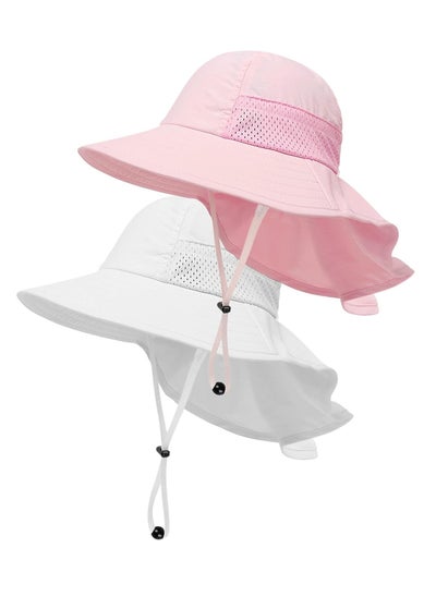 اشتري Baby Sun Hat for Kids Toddler, Summer UPF 50+ for Boys Girls Adjustable Beach Hats with Bucket Wide Brim 2 Pcs Small في الامارات