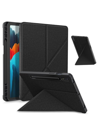 اشتري Galaxy Tab S8 Plus 2022 / Tab S7 FE/Tab S7 Plus 12.4 inch, Premium PU Leather & Soft TPU Back Cover, Multi-Viewing Angles, Auto Wake/Sleep with Pen Holder في السعودية