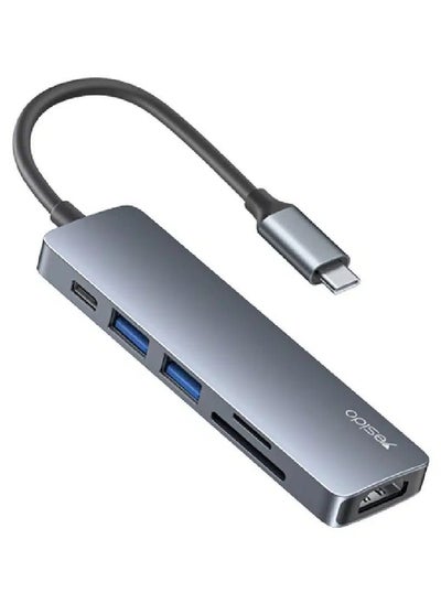 اشتري محول محور متعدد المنافذ USB-C من سبائك الألومنيوم 6 في 1 مع 4K HDMI وقارئ بطاقات، رمادي في الامارات