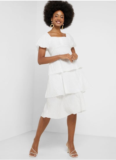 Buy Puff Sleeve Tiered Detail Dress in Saudi Arabia